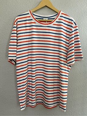 NWT KULE The Archie Striped Short Sleeve Tee in White Blue Red Size XL Crewneck